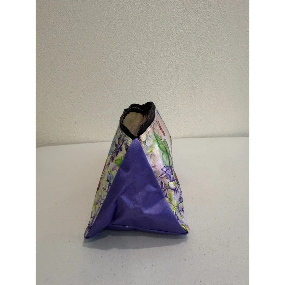 Butterfly Floral Cosmetic Bag Purple Hydrangea Makeup Pouch Zippered Travel Case